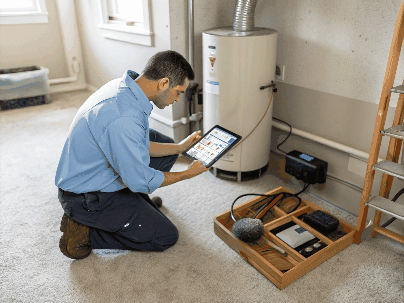 HVAC technician diagnosing residential heating system in Marietta