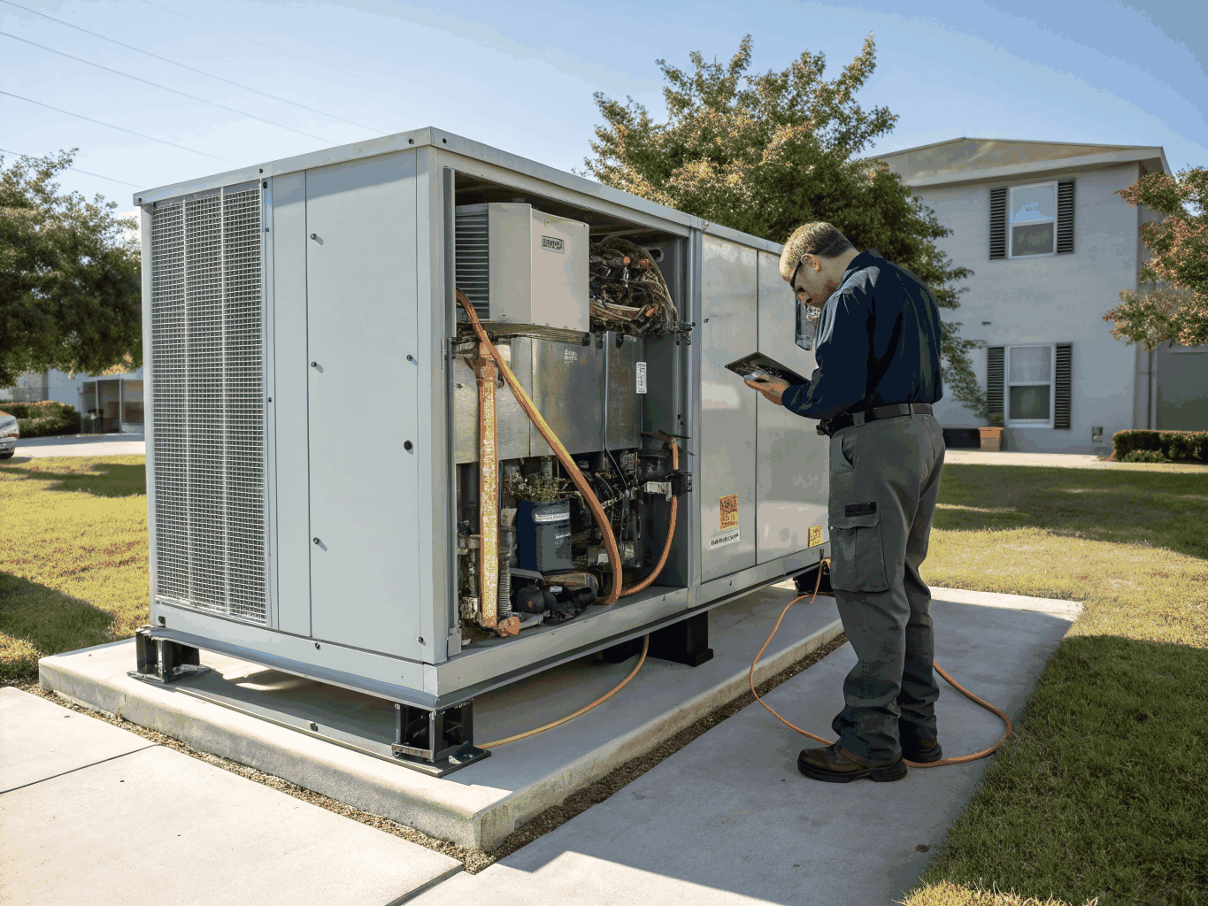 New high-efficiency HVAC unit replacement installed outside a residential home