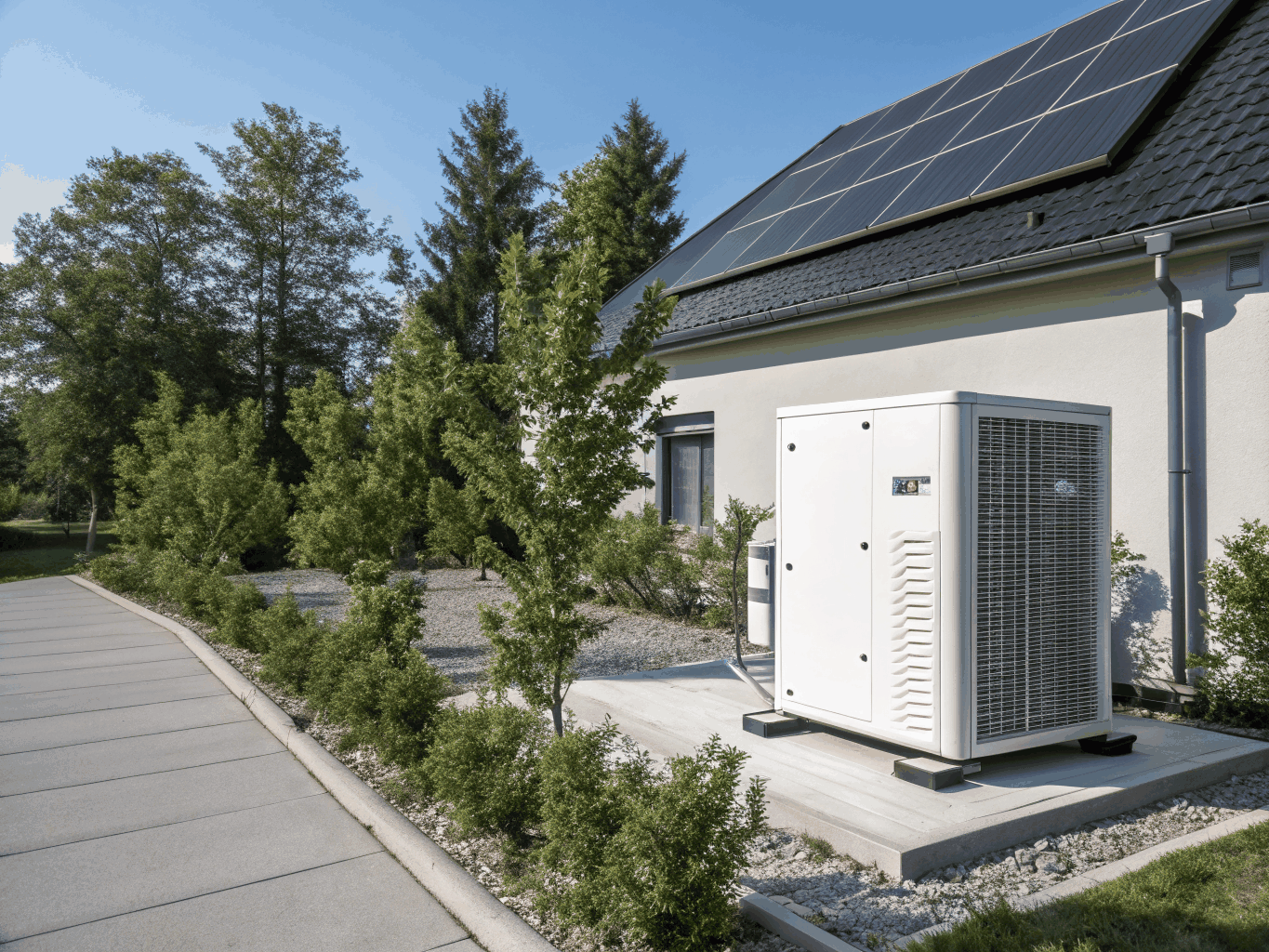 Modern energy efficient heat pump installed outdoors