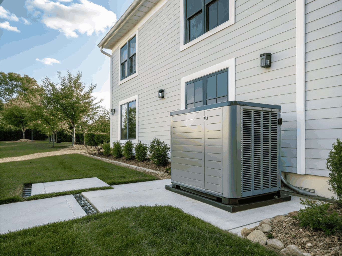 Modern outdoor heat pump unit installed at a home in Marietta