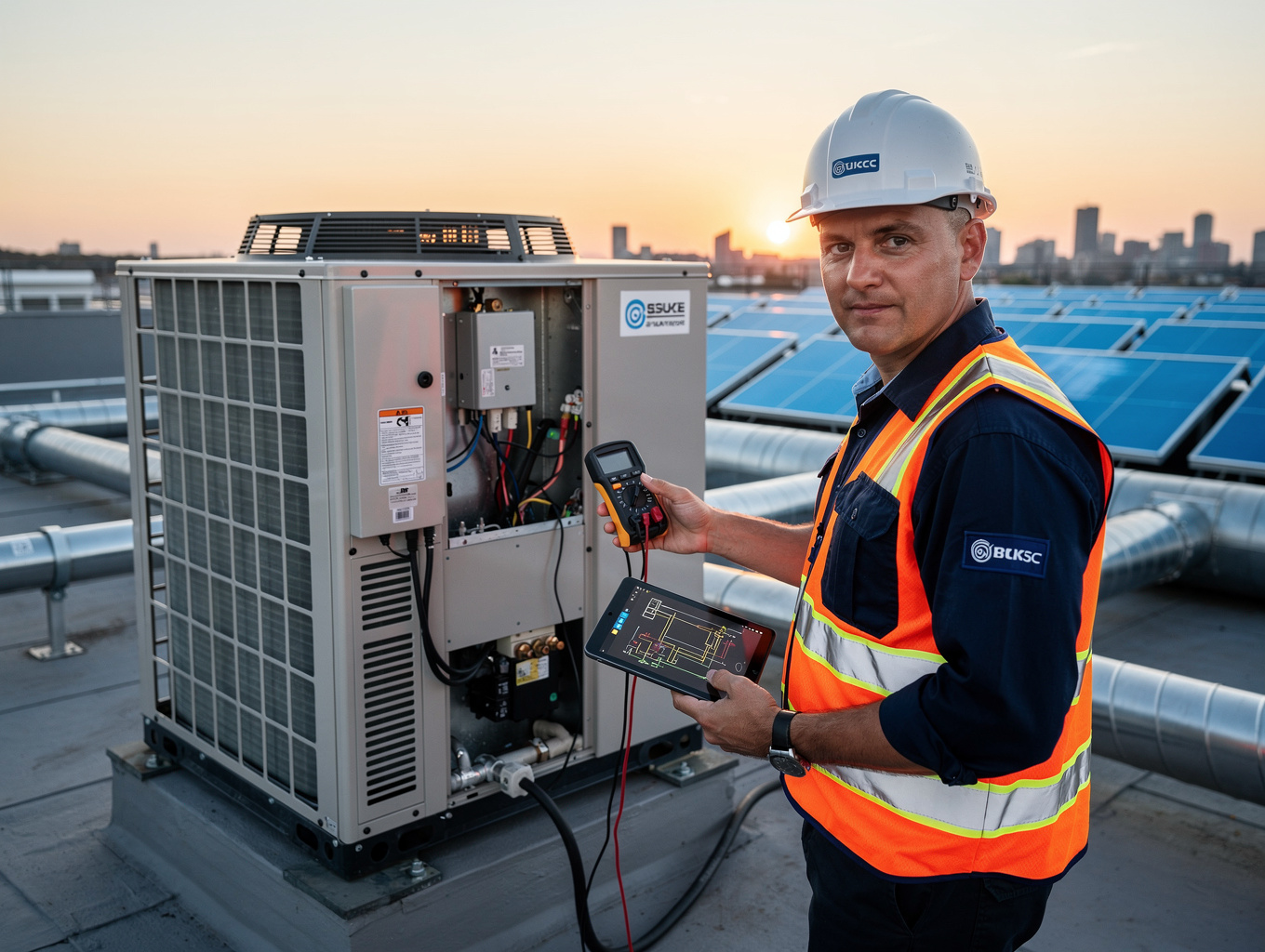 Marietta HVAC Pros technician performing diagnostic testing on an outdoor HVAC unit