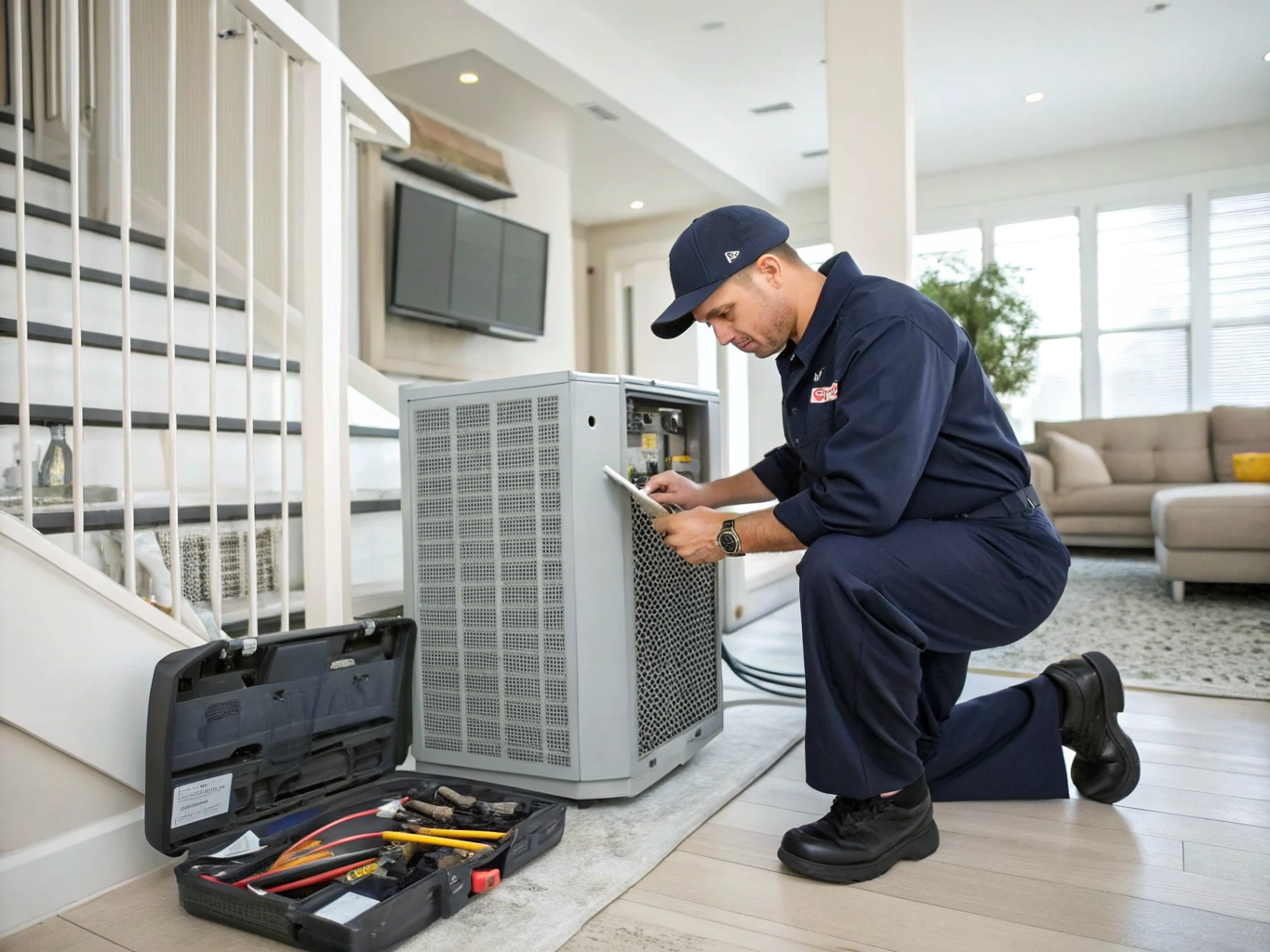 Powder Springs HVAC technician inspecting heating and cooling equipment